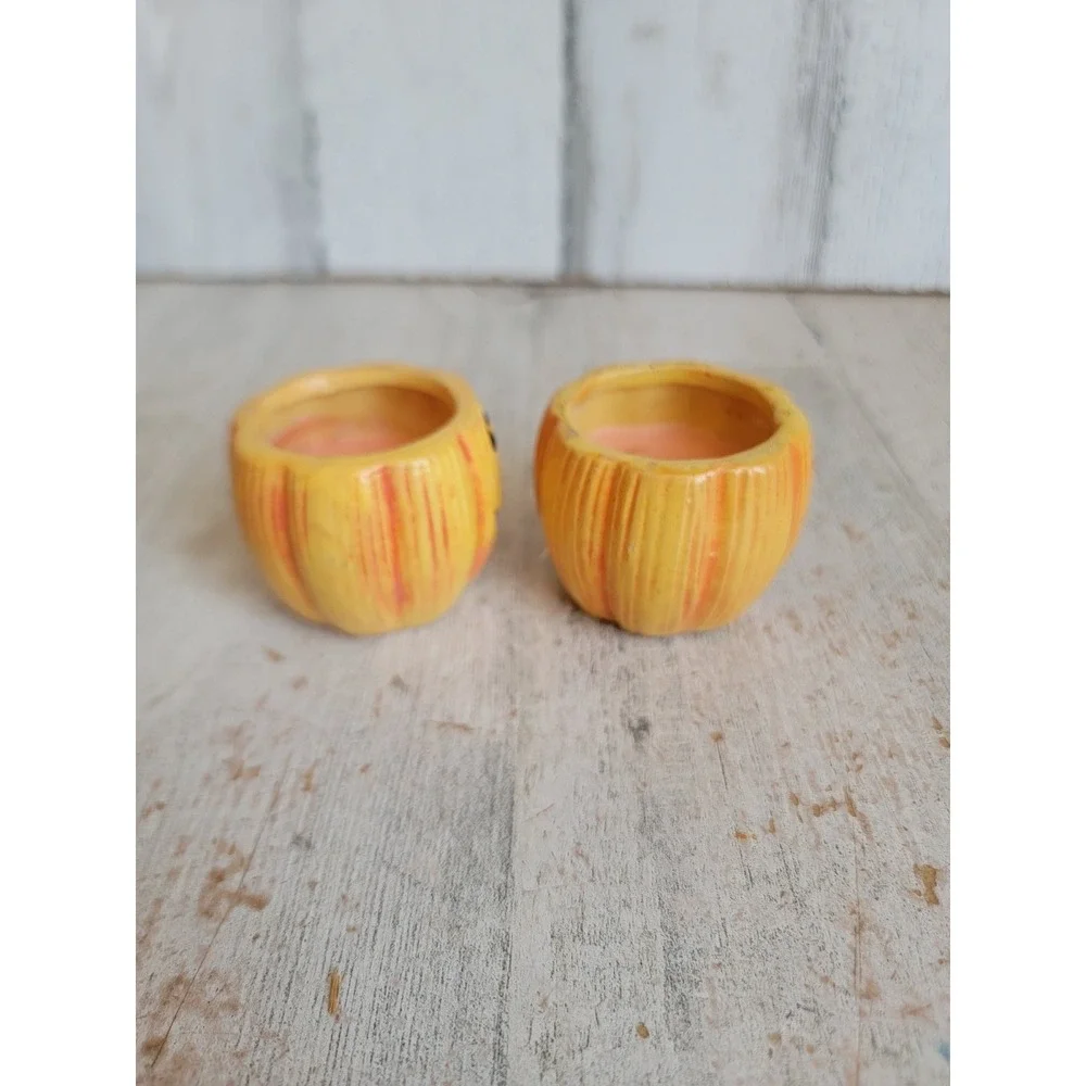 Vintage ceramic Jack O'Lantern pumpkin mini candle unique set home